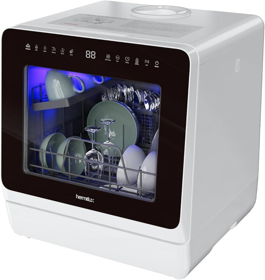 Hermitlux Portable Dishwasher with Glass Door